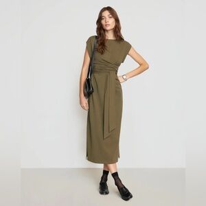 Modern Citizen Fei Organic Cotton Tie-Front Midi Dress Olive Small